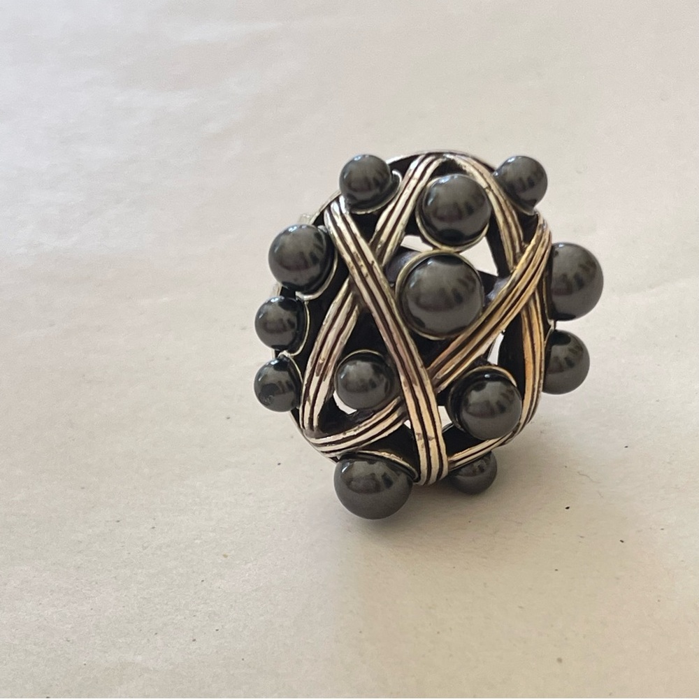 Dramatic Brighton Ring: Black Pearl Ring Size 6 U… - image 1